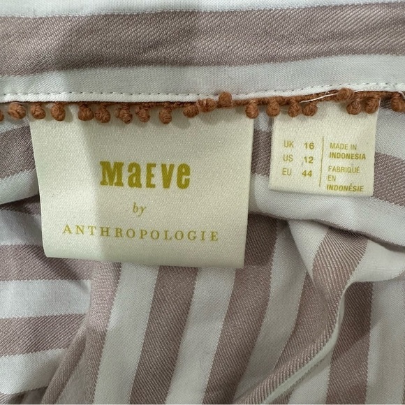 Anthropologie Maeve Striped Blouse Shirt Tan White Side Button - Picture 4 of 6